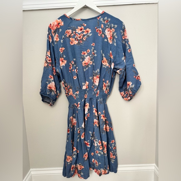 Torrid Floral Smocked Waist Midi Dress Blue Pink Spring - Picture 6 of 7